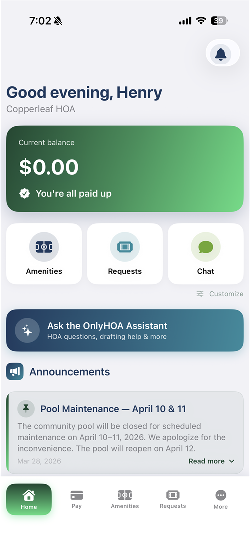 OnlyHOA resident app — iOS