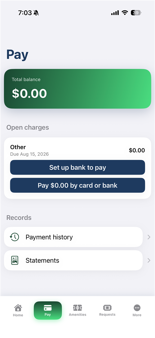 OnlyHOA resident pay screen on iPhone
