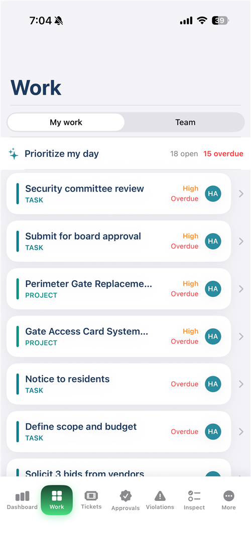 OnlyHOA — Prioritize my day
